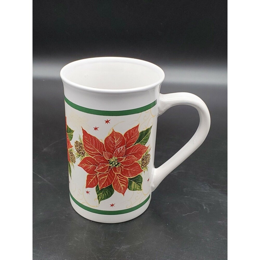 Royal Norfolk Poinsettia & Pine Cone Coffee Cup BLUE Logo